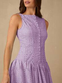 Enchnt 女士时尚浪漫网眼刺绣无袖连衣裙，夏季 - 淡紫色 - 查看 2