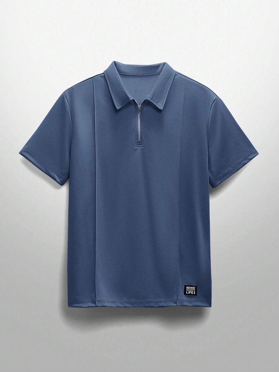 NEON BLANC Men's Letter Print Short Sleeve Casual Knitted Polo Shirt - Blue - View 1