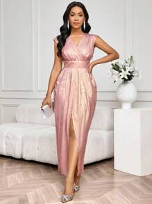 SHEIN Lady Women's Elegant Metal-Tone Sleeveless Slit Dress,Dusty Rose Summer Dining Birthday&Event Wedding Guest Dresses,Holiday Party Country Concert Outfit - Pink - View 7