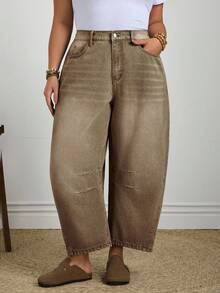 EMERY ROSE Damen Große Größen nicht dehnbare lässige amerikanische Stil Denim Jeans für den Alltag - Kaffeebraun - Übersicht 1