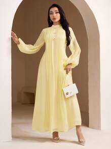 Veilorie Robe longue élégante à manches longues et taille cintrée, couleur unie pour femmes