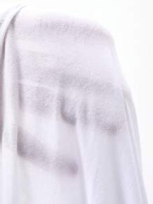 DAZY Letter Printed V-Neck Long Sleeve Drop Shoulder T-Shirt Sheer,Fall Women Clothes - White - View 9