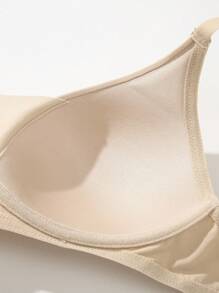 SHEIN 1 件女士无钢圈、无钢圈、不透、舒适无钢圈全罩杯文胸，休闲风格 - 杏色 - 查看 3