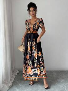 Selianne 女士优雅花卉印花连衣裙，夏季 - 彩色 - 查看 4