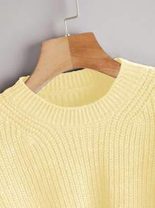 Franclia Suéter holgado de cuello redondo, manga larga y hombros caídos, informal y suelto, suéter corto de punto, suéter amarillo, suéter amarillo mantequilla, suéter de punto para mujer, otoño e invierno