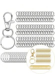 SHEIN Juego de 20/50 clips y anillos para llaveros - Mosquetón de metal duradero, llaveros y anillos de moda, gancho giratorio de resorte metálico, accesorios para lanyards, carteras y manualidades