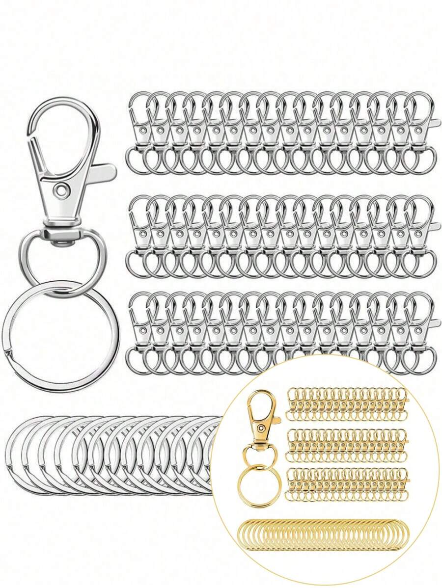 SHEIN Juego de 20/50 clips y anillos para llaveros - Mosquetón de metal duradero, llaveros y anillos de moda, gancho giratorio de resorte metálico, accesorios para lanyards, carteras y manualidades