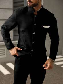 Manfinity Mode 大码男士休闲立领单排扣西装外套