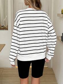 SHEIN LUNE Bộ 2 áo nỉ kẻ sọc rộng rãi và quần legging bó cho nữ, trang phục thể thao mặc thường ngày, trang phục mùa thu cho nữ, quần áo mùa thu - Nhiều màu - Xem 4