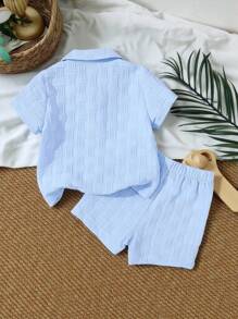 SHEIN Vintaside Kids 2pcs Textured Shirt And Shorts Street Fashion Outfit For Baby Boys