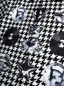 Manfinity EMRG 男士时尚千鸟格印花酸洗金属风格日常休闲衬衫，男友/丈夫礼物，周年纪念礼物，男士图案纽扣衬衫，男士短款图案衬衫，街头潮流衬衫 - 彩色 - 查看 3