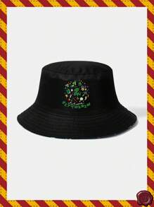 HARRY POTTER X SHEIN Cartoon Snake Pattern Green Reversible Cute Bucket Hat - Black - View 2