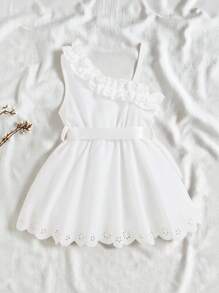 SHEIN Đầm không tay dây mảnh dễ thương thanh lịch cho bé gái, thích hợp cho các buổi đi chơi, ngày lễ, chụp ảnh, họp mặt gia đình và tiệc tùng vào mùa xuân/hè - trắng - Xem 3