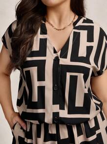 Zelara 加大码夏季舒适修身 Navycore 连体裤，带不对称几何印花，休闲装，女士休闲风礼物，女士航海休闲装，沿海航海装 Navycore 连体裤，假日装，女士 Sun Chillax 连体裤