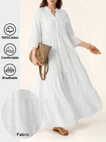 SHEIN LUNE Plus-Size Ladies Long Long Sleeves Mothers Day For Formal Occasions Wearing Flanged Fringe Pendant Chinese Style Urban Retro Dress - White - View 2