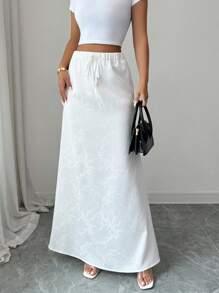 Elenzga Women's Elegant Jacquard Fabric Waist Tie Front Knot Skirt, Stylish Design For Back To School, Teacher's Day, Thanksgiving, Street Style - White - View 3