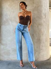 Aloruh 女士性感优雅抹胸紧身衣，合身针织 - 棕色 - 查看 3