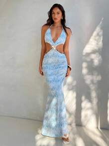 Aloruh 贝壳边露背挂脖长裙 - 彩色 - 查看 6