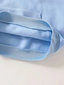 SHEIN Teen Boy Minimalist Solid Pastel Grey Casual Loose Sweatshirt, School, Campus, College Fall Winter - Baby Blue - View 4