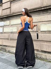 Coolane 女士夏季演唱会街头服饰外出撞色降落伞裤 - 黑色 - 查看 6