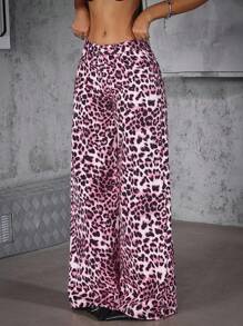 SHEIN ICON Women's Leopard Print Pocket Wide Leg Loose Casual Jeans - Blue - View 1
