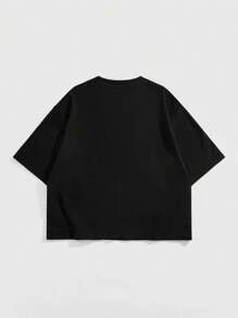 ROMWE MEN Grunge Punk Men's Summer Casual Butterfly Print Round Neck Short Sleeve T-Shirt - Black - View 2