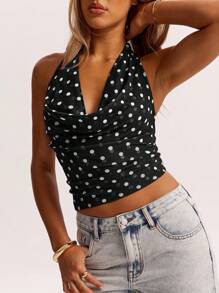 SHEIN BAE 棕色网眼简约背心，垂坠领口，适合街头、通勤、休闲、约会、与朋友聚会、意大利度假，适合任何场合，春夏季