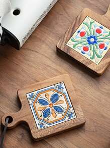 Cirelle Solid Wood Tile Pattern Heat Resistant Coasters - Vintage Kitchen & Dining Table Mats For Hot Pots, Pans, Cups, High Heat Protection Handmade Home Decor Gift - Multicolor - View 5
