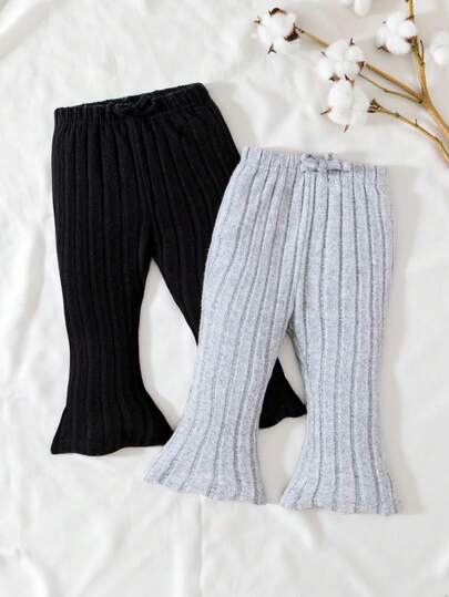 SHEIN Vintaside Kids 2pcs/Set Baby Girls' Casual Comfortable Everyday Flared Pants, Suitable For Outings Chic Outfits For Autumn/Winter