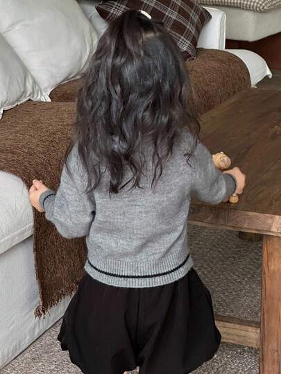 DAZY 女婴蝴蝶结装饰单排扣开衫，秋冬季幼儿女童服装