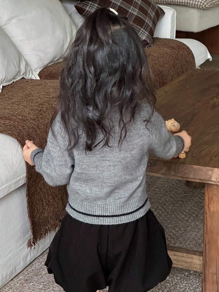 Baby Girls' Bow Decor Single-Breasted Cardigan Fall,Winter Toddler Girls Clothes