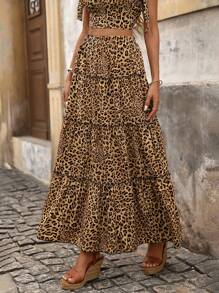 Brillora تنورة فضفاضة مرتفعة الخصر بطبعة جلد النمر للعطلة