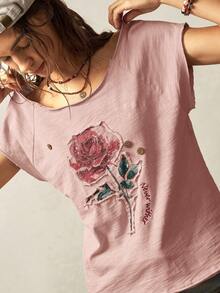 Bohemela قميص نسائي بأكمام قصيرة وياقة مستديرة وتصميم منقط وألوان سادة، موضة الصيف