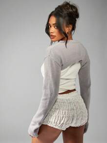 MISSGUIDED 冬季麻花针织纽扣前开衫毛衣短款披肩短款现代时尚针织衫 - 灰色 - 查看 2