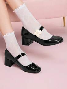 CUCCOO DOLLMOD 2025 Spring/Summer New Fashionable Versatile Strap Mary Jane Shoes, Artistic Floral Design, Vintage Round Toe Platform Heels, Black - Black - View 3