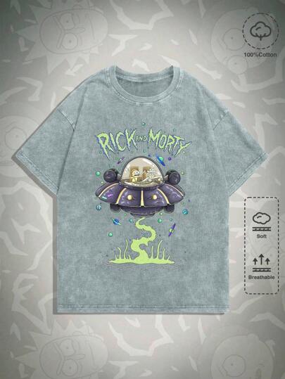 Rick and Morty | ROMWE Herren Cartoon Grafik Rundhals Kurzarm T-Shirt, Sommer