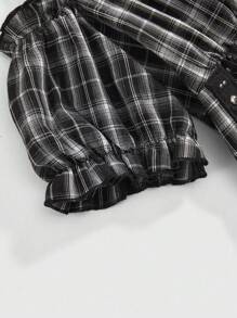 ROMWE Goth Robe mini d'été à manches tombantes décontractée à carreaux pour femmes en grande taille