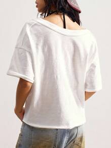 Bohemela Casual Solid Color Loose Batwing Short Sleeve Knit T-Shirt For Women Open Back Shirts Low Cut Shirt Summer Shirts Woman Blouse Summer Loose Shirt