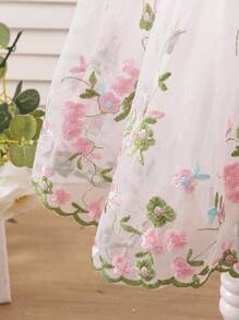 女婴梭织刺绣网眼方领盖袖连衣裙 - 彩色 - 查看 8