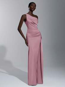 Elitara Vestido elegante, romántico, sexy, minimalista, de satén, elástico, con espalda abierta, volantes en el bajo, ajustado al Body, con abertura alta, de moda, estilo de influencer, para vacaciones, fiestas, bodas, dama de honor