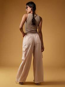 MISSGUIDED 抽绳降落伞工装裤阔腿实用裤可调节腰部休闲度假节日长裤 - 粉色 - 查看 2