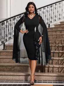 Fleurora Vestido de noche formal elegante de mujer talla grande de primavera y verano con capa estructurada y transparente. Ropa de mujer para otoño y prendas de verano para las cuatro estaciones - Negro - Ver 5