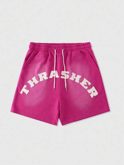 Street Life شورت فضفاض للرجال مطرز بالألماس والرينستون