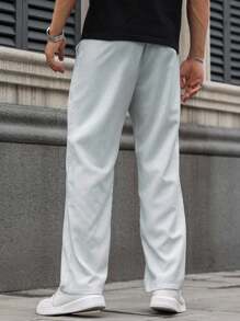 Manfinity Homme 男士纯色口袋直筒宽松休闲裤 - 淺灰色 - 查看 2
