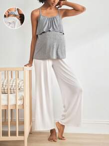 Moonlight&Mama Áo ba lỗ cho con bú đơn sắc xếp nếp thường ngày dành cho bà bầu - Xám - Xem 5