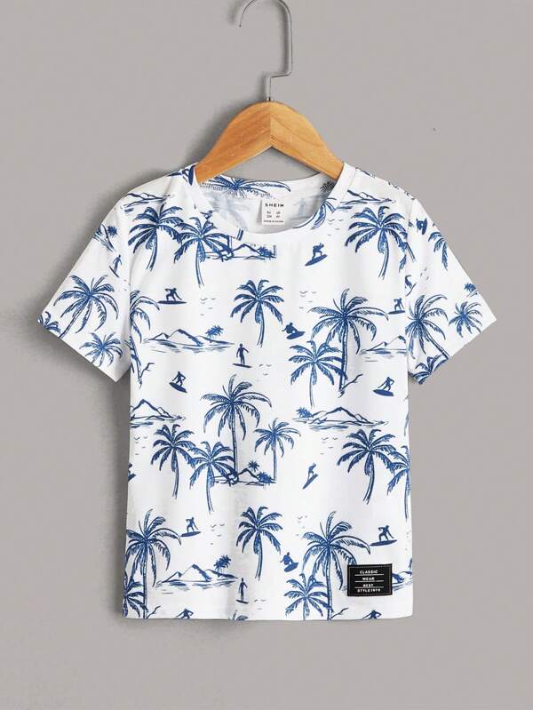 SHEIN Young Boy Tropical Print T-Shirt