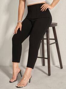 SHEIN LUNE Plus Casual Commuting Solid High Waist Comfy Pants