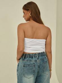 Auralis Plus Solid Crop Tube Top - White - View 2