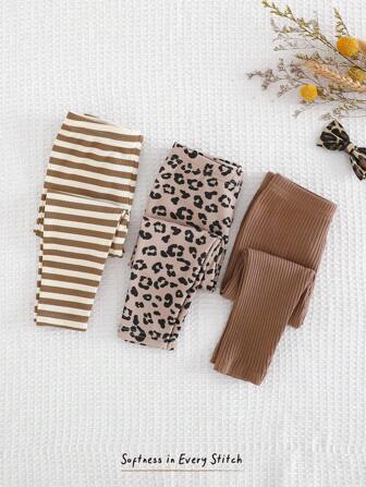 Cozy Pixies 3pcs/Set Baby Girl Leopard Print Knit Soft Elastic Waist Pants Set Baby Girl Leggings Infant Girl Clothes Leopard Print Leopard Print Baby Leggings Toddler Girl Leggings Striped Baby Leggings Infant Girl Leggings Newborn Leggings Leopard Print Leggings Baby Baby Leggings Cotton Animal Print Clothes Toddler Baby Girl Pants