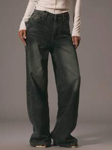 MUSERA Quần jeans cạp thấp dáng rộng kiểu thập niên 90-2000, thích hợp cho mùa xuân, phong cách đường phố, thường ngày, dễ thương, cá tính, kiểu miền Tây, mùa hè, mùa đông, đi làm, thanh lịch. - Màu Khaki - Xem 2